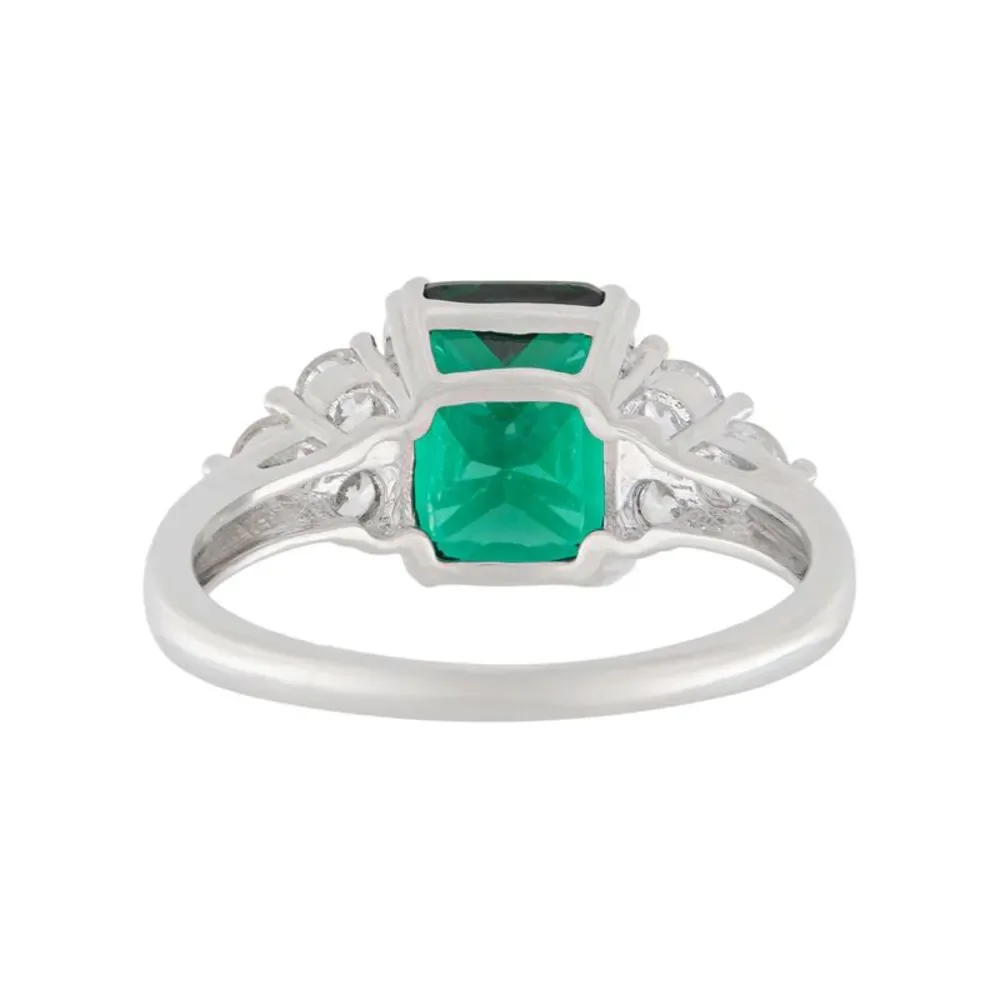 Gold Coast Platinum Plated Emerald and Cubic Zirconia Statement Ring, Size 6